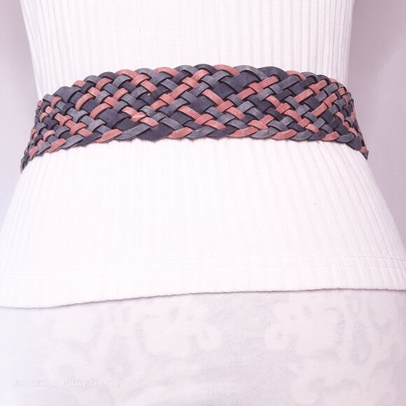 Womens Chunky Fashion Belt XL Waist Blue Brown Braided Faux Leather - Picture 3 of 10